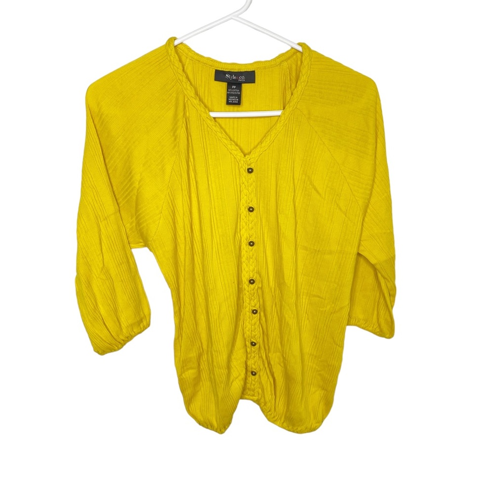 Style & Co petite saffron mustard yellow top NWT c
